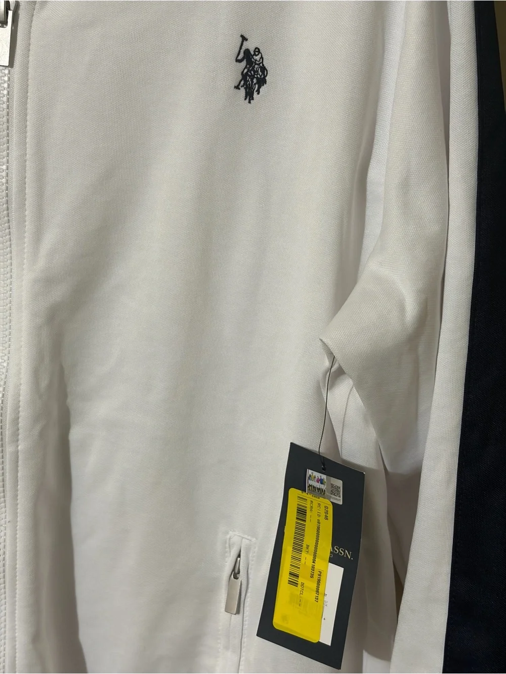 U.S. Polo Assn. White Zip-Front Track Jacket with Black Sleeve Panels